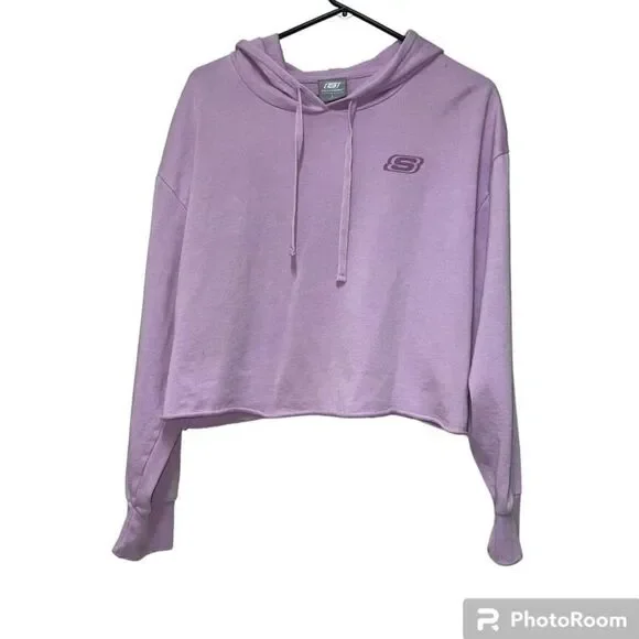 Skechers Women's Pink Washed Crop Hoodie Sweatshirt Size Large - Picture 3 of 6